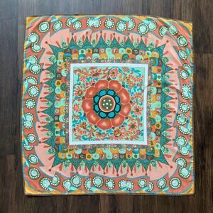 Colorful Floral Geometric Print Scarf – 30x31 Polyester Square Wrap